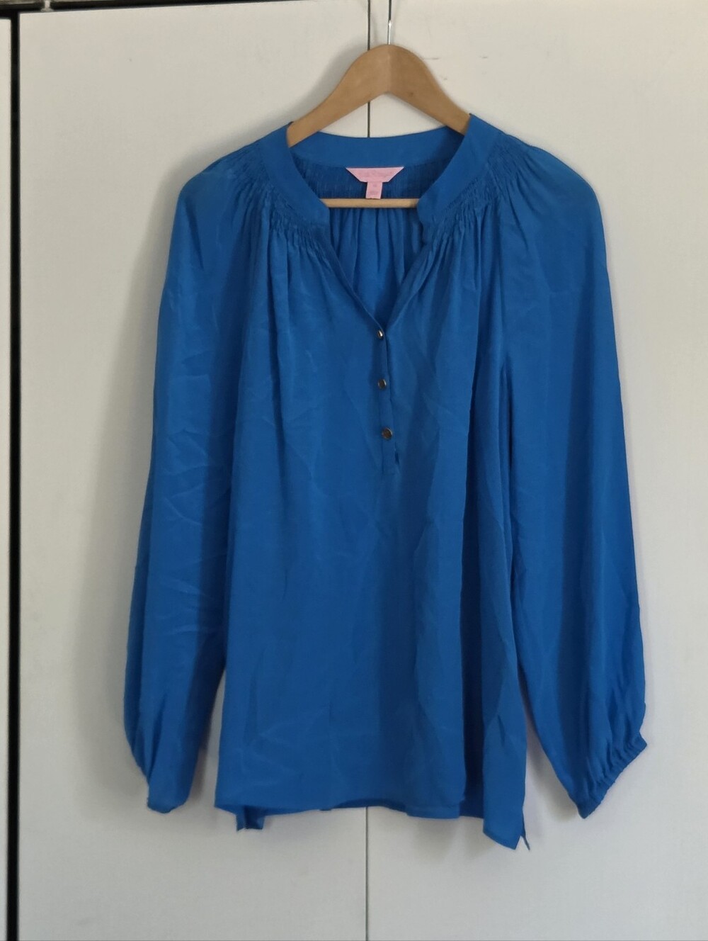 Lilly Pulitzer Bright Blue Button-Front Peasant Blouse